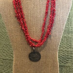 Red coral and sterling vintage necklace by EXEX